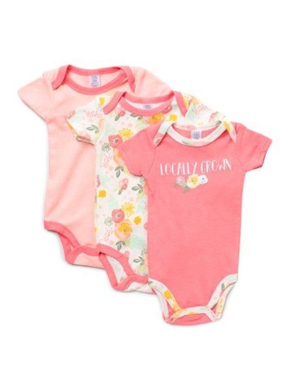 Baby Kiss 3-Pack Baby Bodysuits 6-9M 100% Cotton Locally Grown Floral & Solid Pi